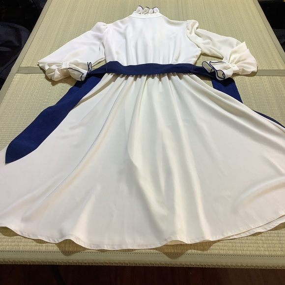 Vintage White Ruffle Dress Blue Trim ILGWU Tag Adolph Schuman for Lilli Ann 70s - Picture 11 of 11